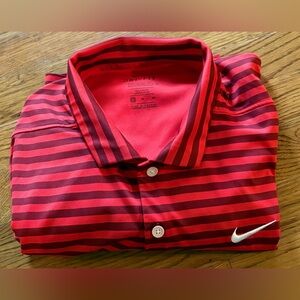 Nike Mens Polo SS Shirt Standard Fit, size XL, Red Striped Dri-Fit, EUC